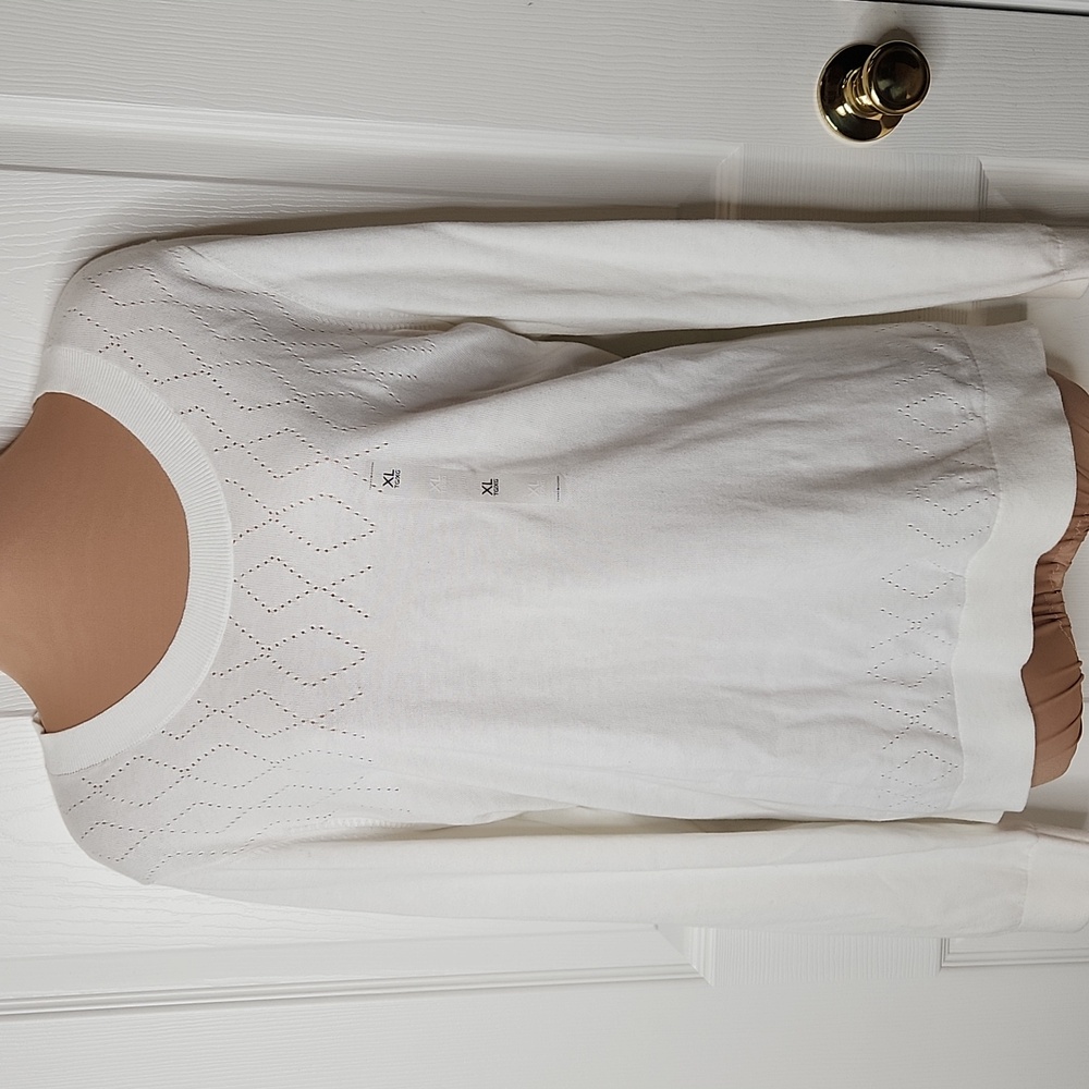 Tommy Hilfiger lightweight sweater white ecru tennis preppy eyelet size XL NWT